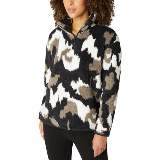 Eddie Bauer Women's Ultra Soft Plush Fleece Quarter Zip Sweatshirt Camo Print Pullover Top