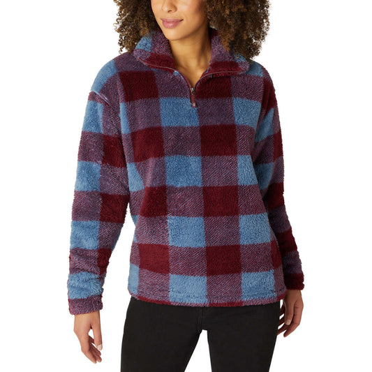 Eddie Bauer Women's Ultra Soft Plush Fleece Quarter Zip Sweatshirt Harbor Check Print Pullover Top