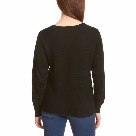 Ella Moss Ladies' Ribbed V-Neck Sweater Black 11.jpg