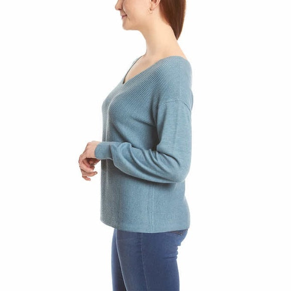 Ella Moss Ladies' Ribbed V-Neck Sweater Blue 111.jpg