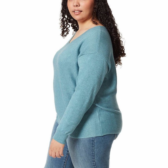 Ella Moss Ladies' Ribbed V-Neck Sweater Blue 111111.jpg