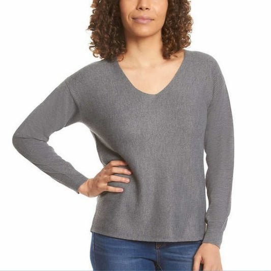 Ella Moss Ladies' Ribbed V-Neck Sweater Gray 1_edited.jpg