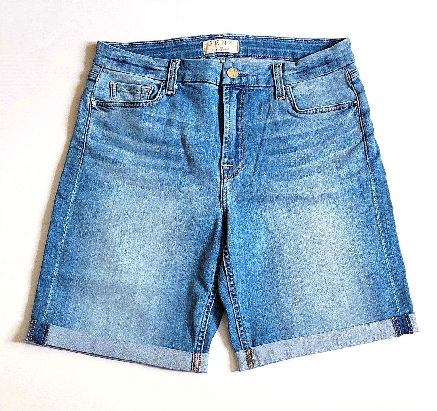 JEN7 by 7 For All Mankind's Rolled Cuffs Denim Bermuda Shorts