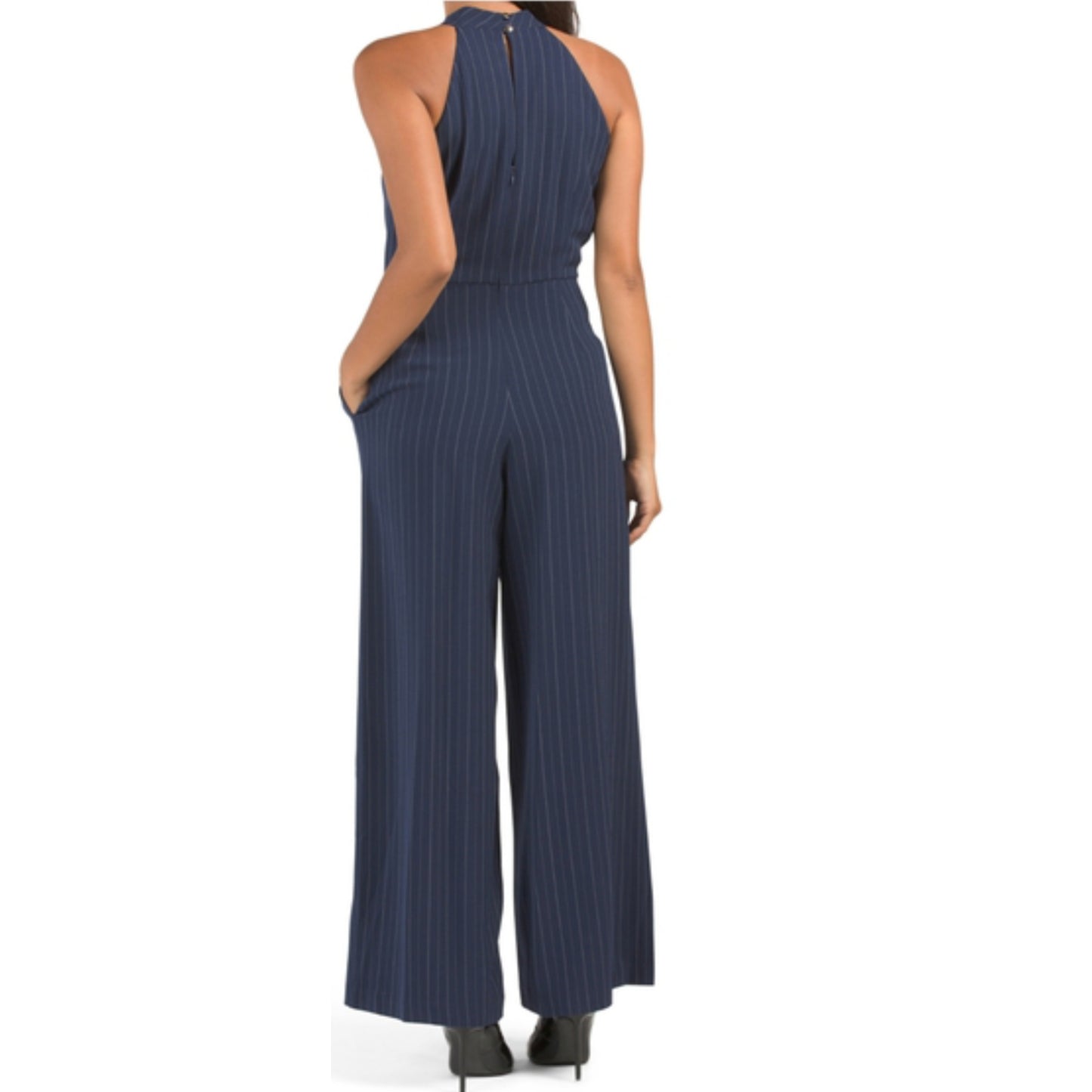 Julia Jordan Sleeveless Wide Leg Halter Neck Stripe Jumpsuit