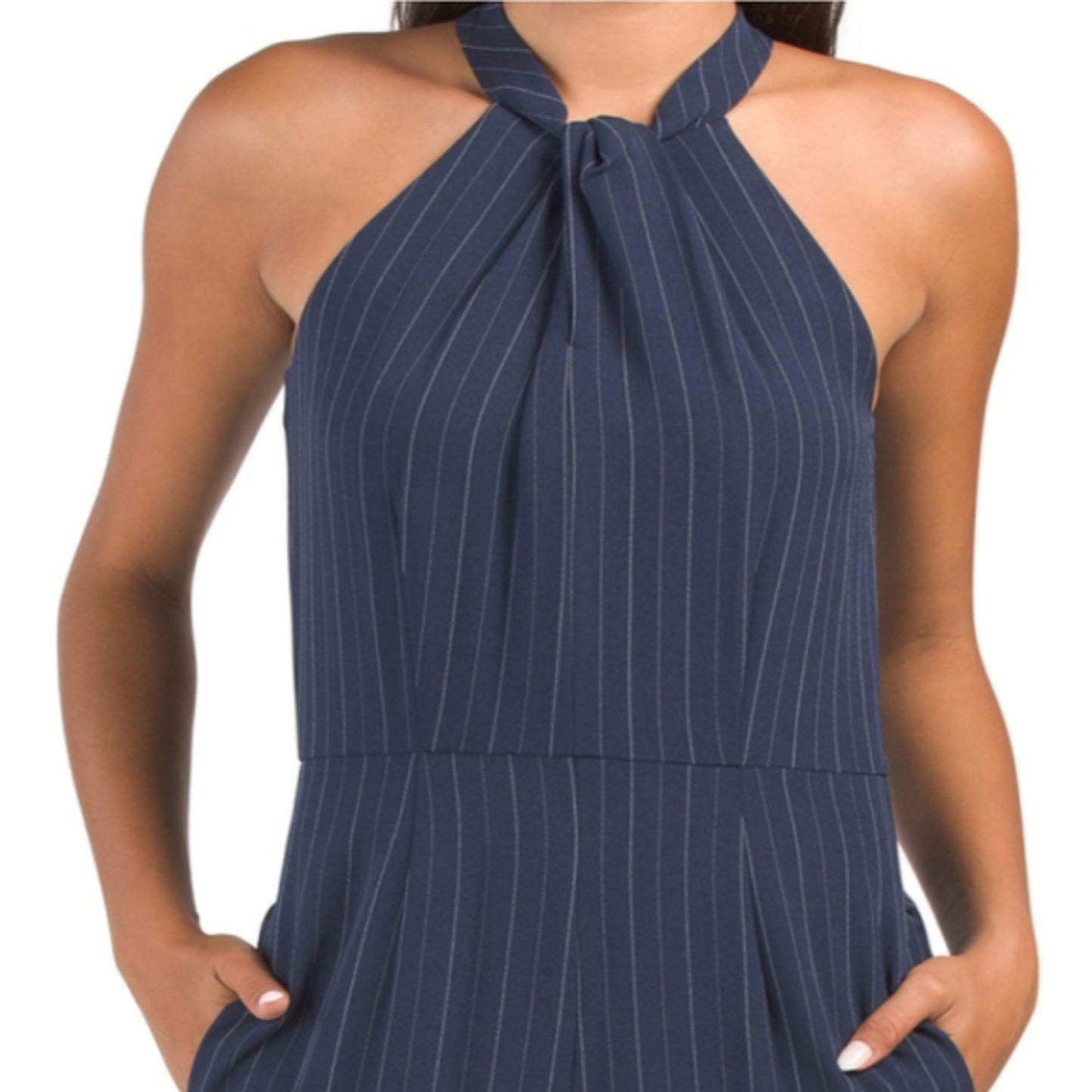 Julia Jordan Sleeveless Wide Leg Halter Neck Stripe Jumpsuit