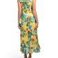 London Times Women's Floral Print Ruffle Trim Wrap Chiffon Midi Dress
