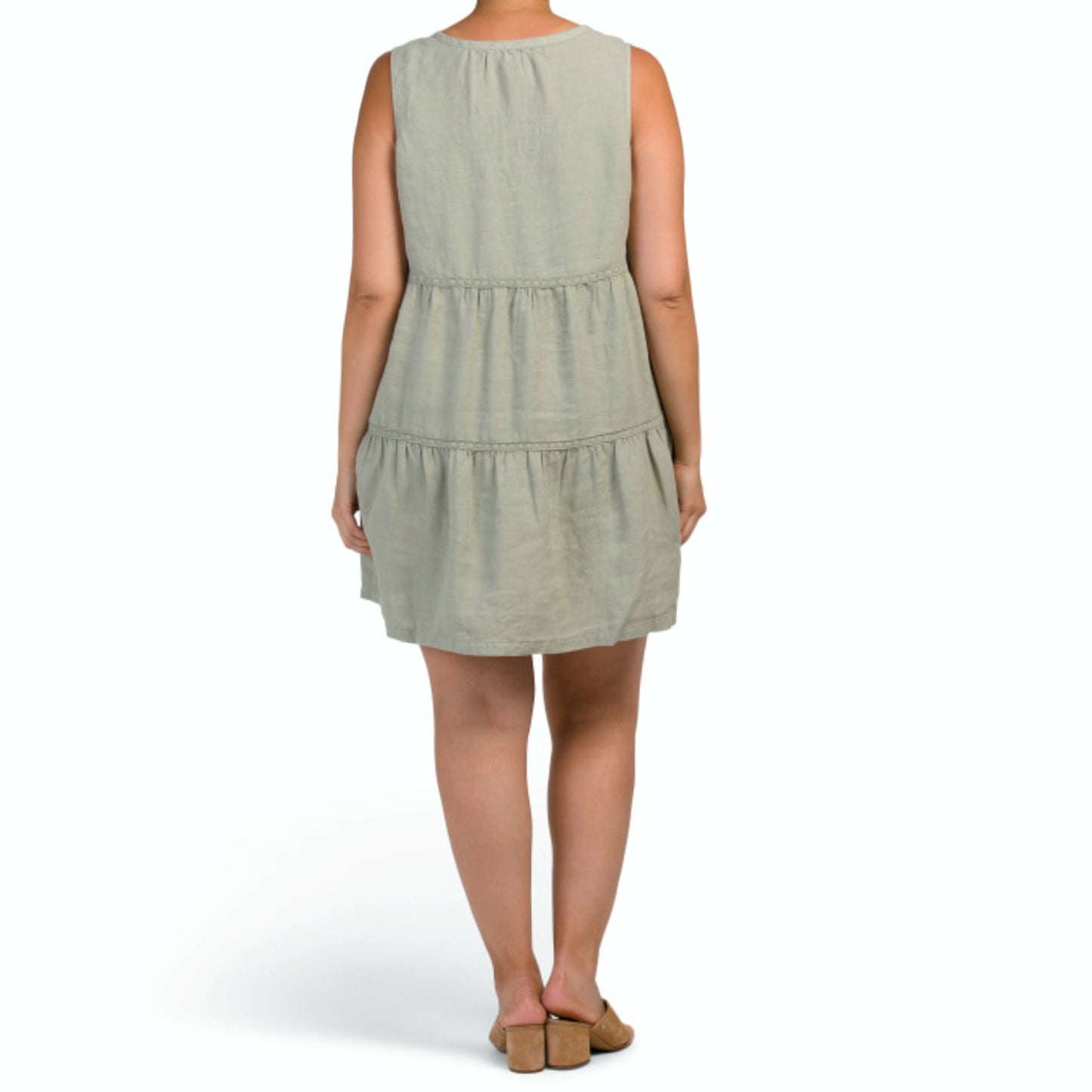 Lucky Brand Women's Plus Linen Sleeveless V-neck Tiered Crochet Detail Mini Dress Lucky Brand Women's Plus Linen Sleeveless V-neck Tiered Crochet Detail Mini Dress