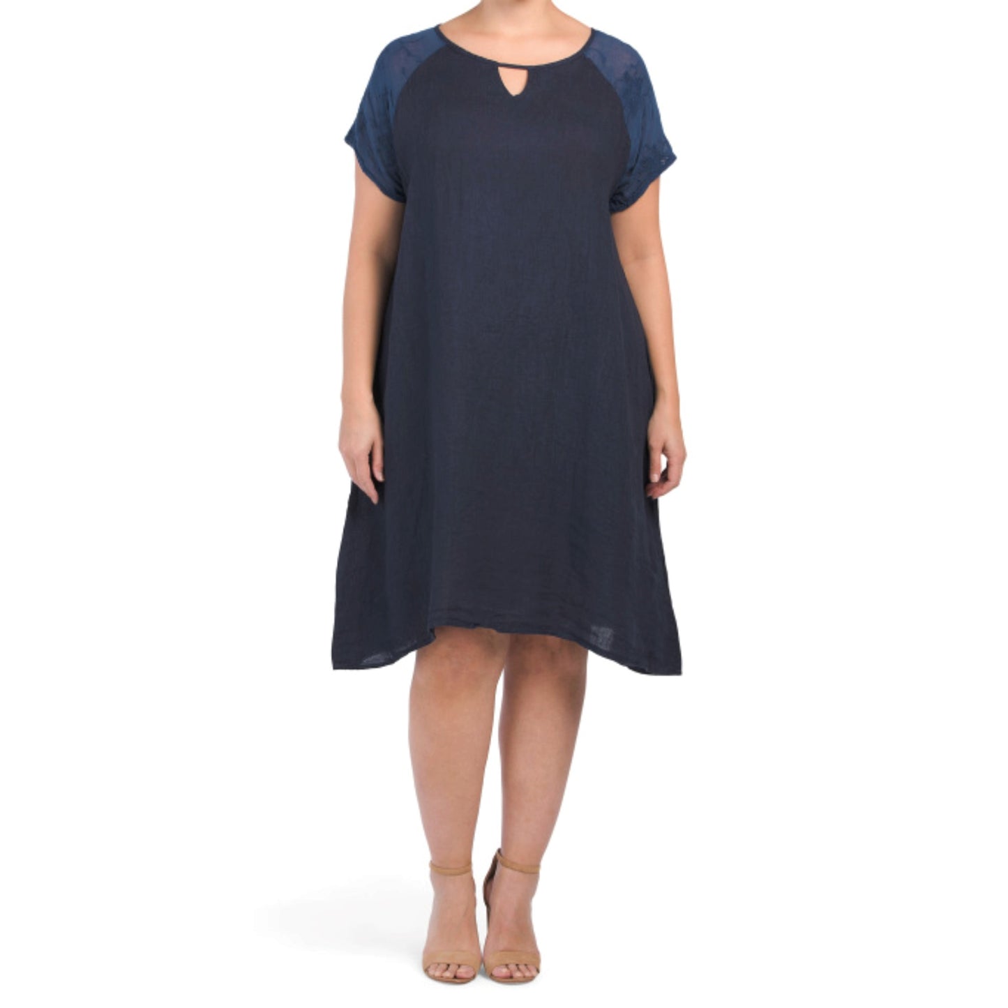 Martina Innocenti Women's Plus Linen Embroidered Sleeve Midi Dress