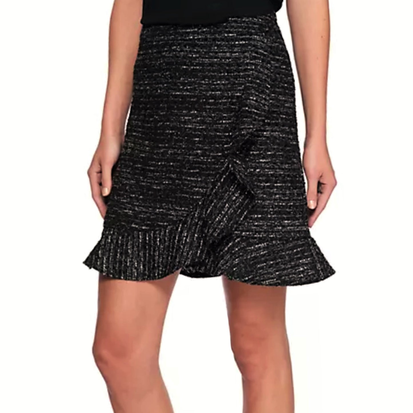 Nanette Lepore Ruffle Trim Metallic Tweed Boucle Skirt