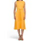 NICOLE MILLER Linen V-Back Tie Waist Fit & Flare Midi Dress