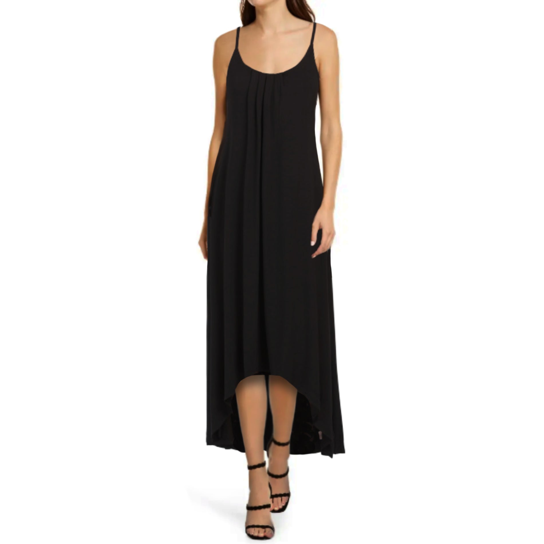 Nicole Miller High Low Hem Lightweight Spaghetti Straps Maxi Dress Black / L Nicole Miller High Low Hem Lightweight Spaghetti Straps Maxi Dress Black / L