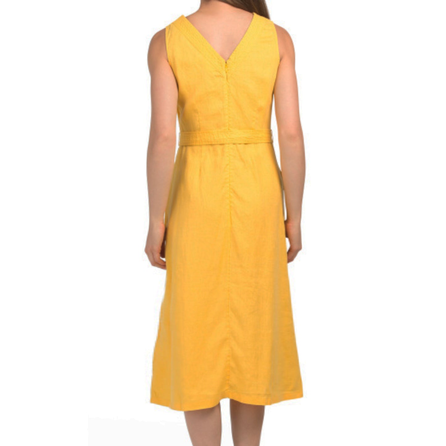 Nicole Miller Women's Linen V-Back Tie Waist Fit & Flare Midi Dress