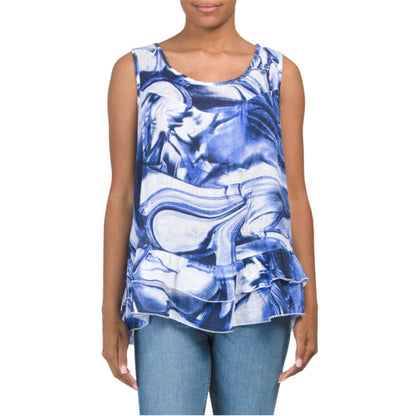 PIAZZA DEL TEMPIO  Women's  Made in Italy Tiered Ruffle Hem Linen Sleeveless Top