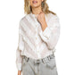 POL Women's Joy Ruffle Lace Trim Seashell Button Down Shirt