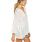 POL Women's Lace-up V-Neck Raw Edge Lightweight Knit Tunic Top Sweater