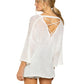 POL Women's Lace-up V-Neck Raw Edge Lightweight Knit Tunic Top Sweater