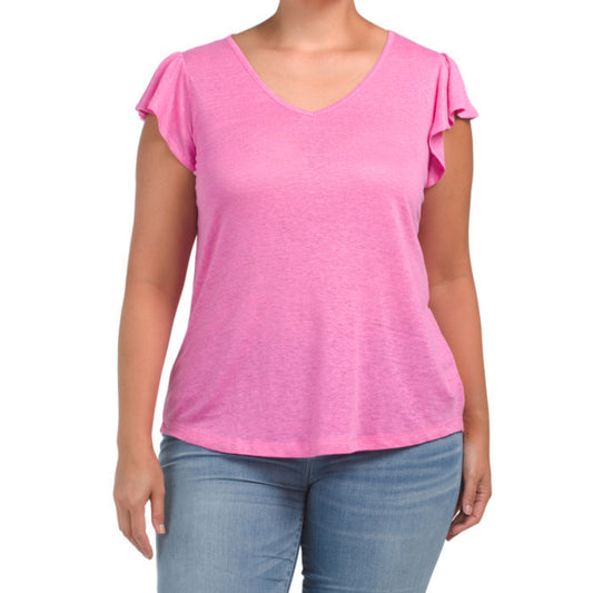Rachel Zoe Plus Linen Flutter Sleeve T-Shirt