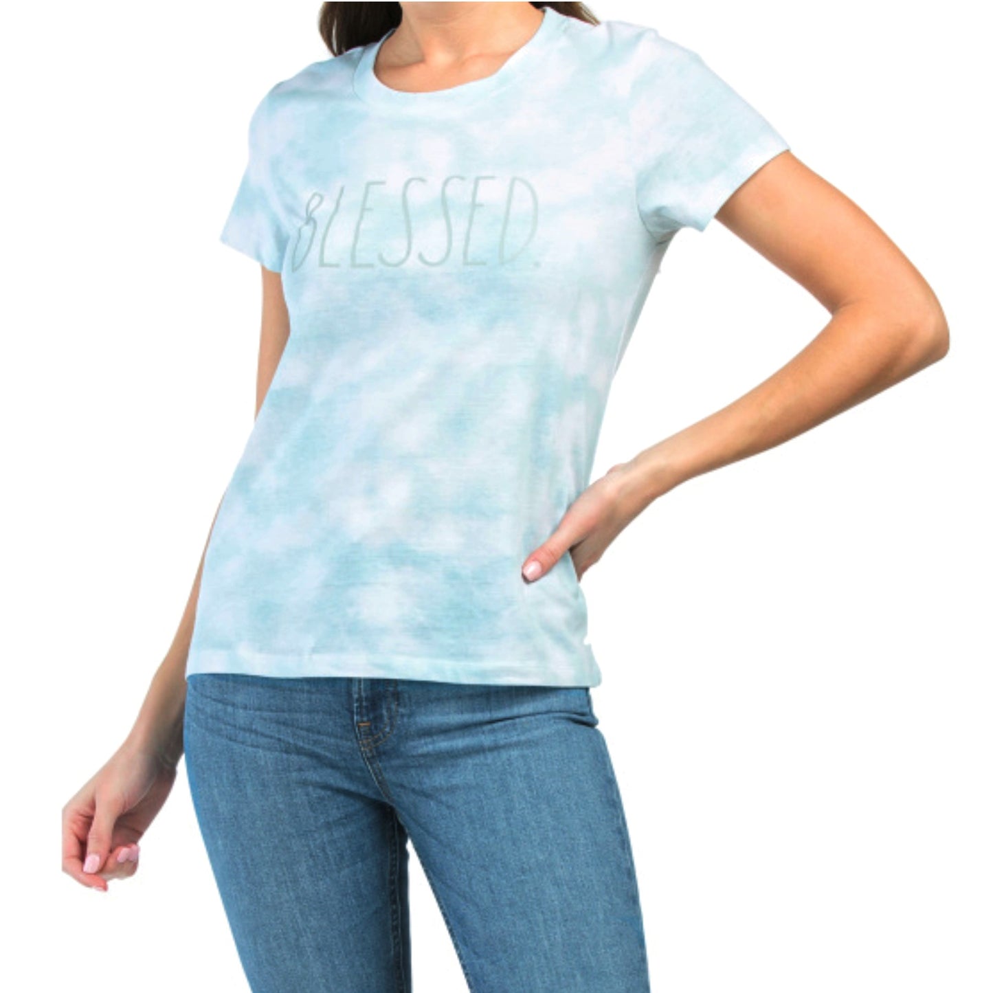 Rae Dunn Women's Blessed Graphic Print Tie Dye Cotton T-shirt