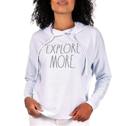 Rae Dunn Women's Ultra Soft Explore More Graphic Print Striped Sweatshirt Top Hoodie