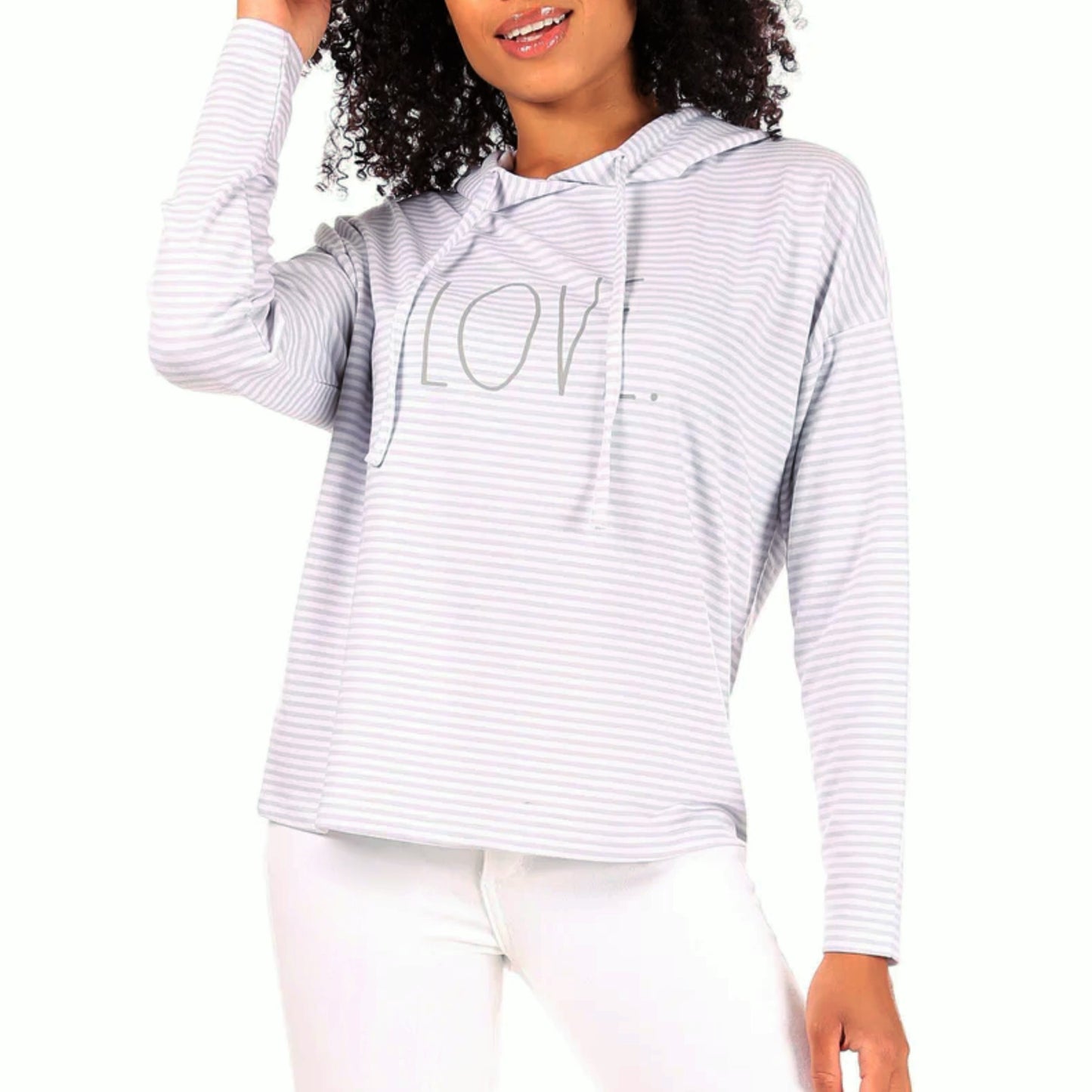 Rae Dunn Women's Ultra Soft Love Graphic Print Striped Sweatshirt Top Hoodie