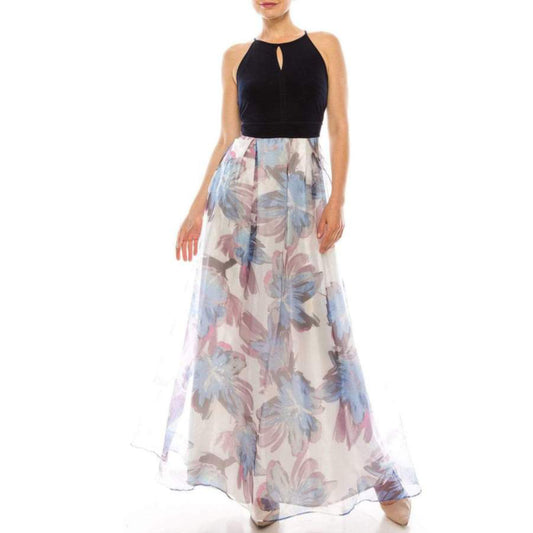 Be the belle of the ball in this SL FASHIONS Floral Skirt Maxi Dress. The elegant keyhole top and flowy organza skirt will turn heads, while the playful floral print adds a touch of whimsy. Perfect for any special occasion, this dress is both stylish and fun!