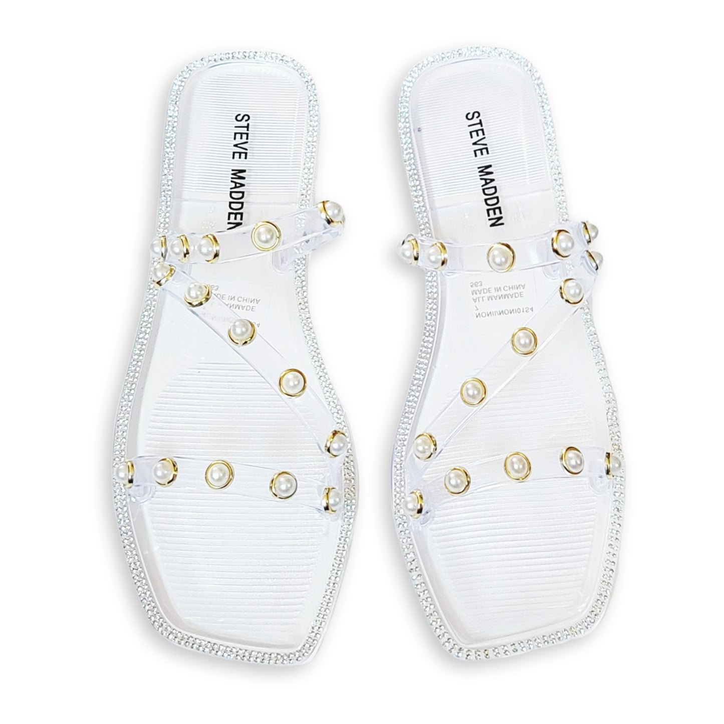 Steve Madden Women's Studded Pearl Embellished Slide-On Flat Sandals