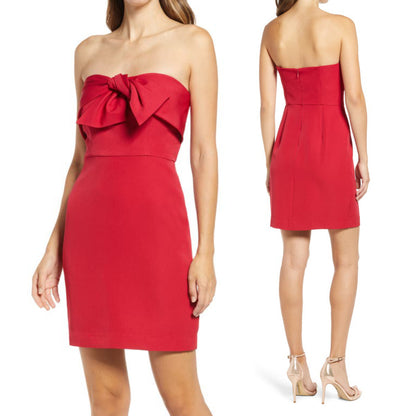 Sam Edelman Women's Strapless Bow Sheath Cocktail Mini Dress