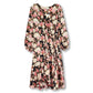 Skies are Blue Plus Rose Print Ruffle Trim Floral Wrap Midi Dress
