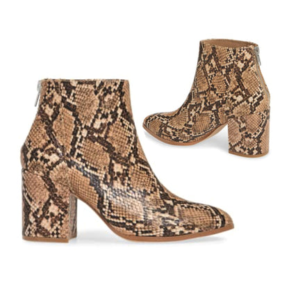 Steve Madden Women's Juliana Snakeskin Embossed Pointed Toe Block Heel Ankle Booties