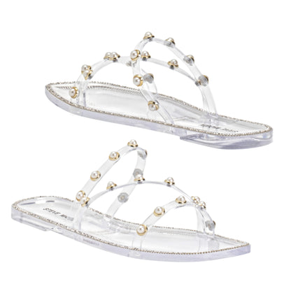Steve Madden Women's Studded Pearl Embellished Slide-On Flat Sandals