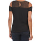 TAHARI Women's Short Sleeve Cold Shoulder Mesh Yoke Top