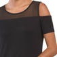 TAHARI Women's Short Sleeve Cold Shoulder Mesh Yoke Top
