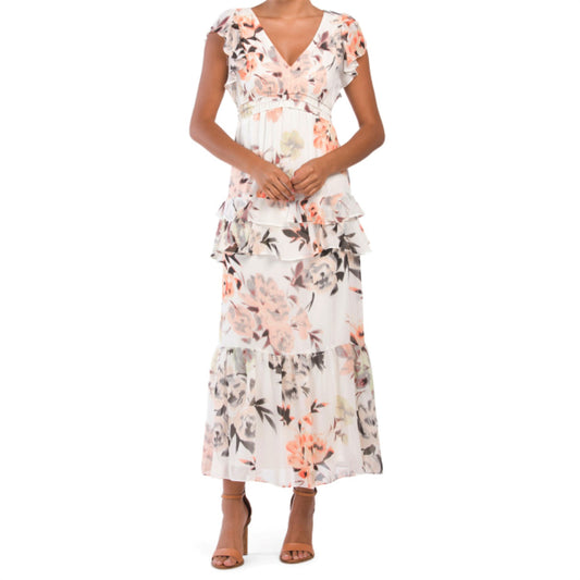 Taylor Ruffle Sleeve Tiered Floral Print Maxi Dress