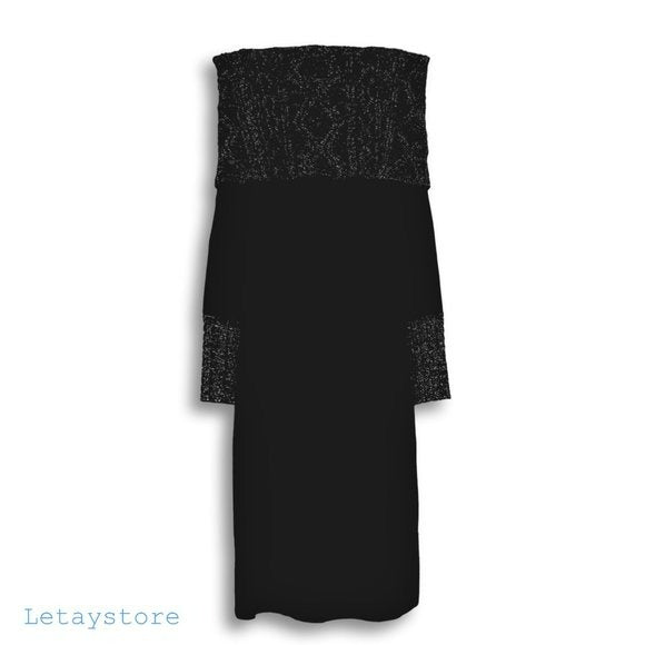 Vince Camuto Women's Metallic Off the Shoulder and Cuffs Knit Cocktail Midi Dress