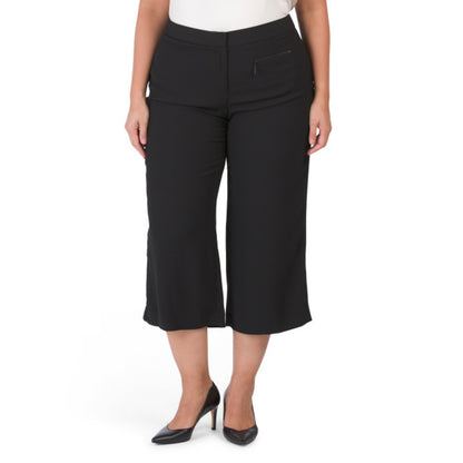 Vince Camuto Women's Plus Plus High Rise Crop Wide Leg Zip Pocket Dress Pants