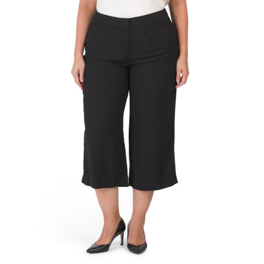 Vince Camuto Women's Plus Plus High Rise Crop Wide Leg Zip Pocket Dress Pants