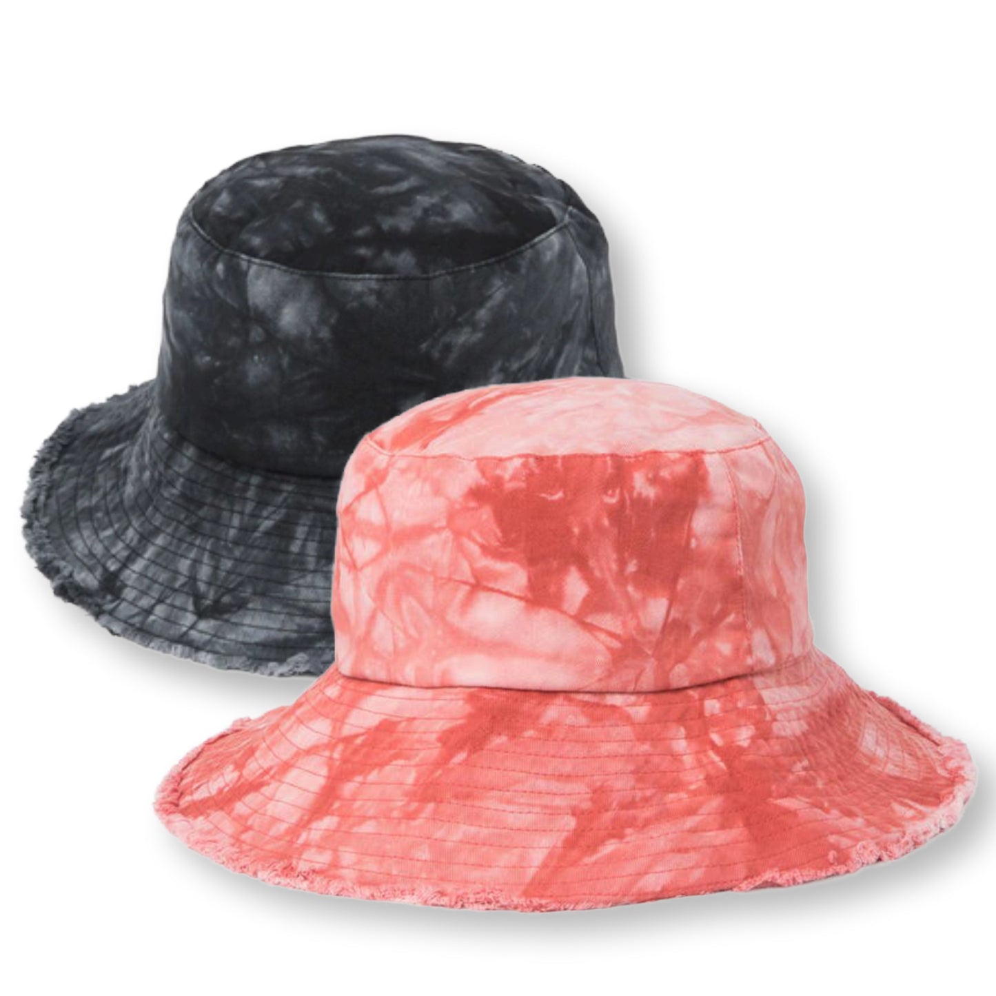 Elevate your summer style with this Vince Camuto tie-dye bucket hat. Crafted from 100% cotton with a trendy raw edge finish, it features eye-catching tie-dye patterns that make a bold fashion statement. The 3.5" brim provides practical sun protection while keeping you looking effortlessly cool. Available in Sienna and Black, this versatile hat pairs seamlessly with any warm-weather outfit. Perfect for beach days, outdoor adventures, or casual everyday wear.