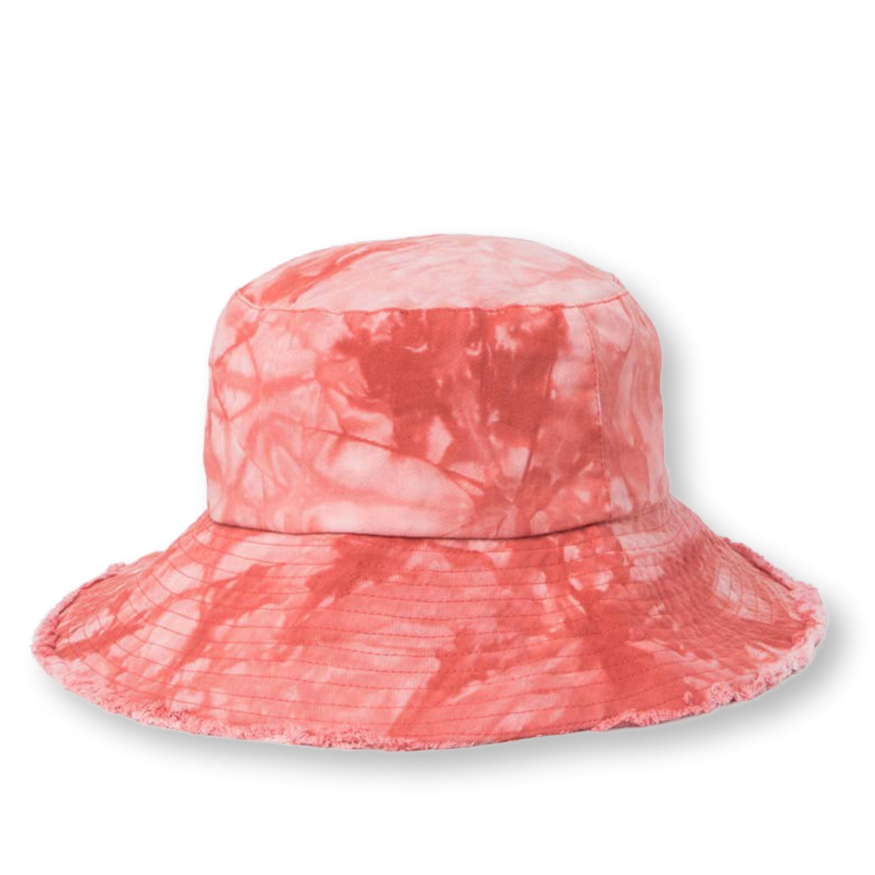Elevate your summer style with this Vince Camuto tie-dye bucket hat. Crafted from 100% cotton with a trendy raw edge finish, it features eye-catching tie-dye patterns that make a bold fashion statement. The 3.5" brim provides practical sun protection while keeping you looking effortlessly cool. Available in Sienna and Black, this versatile hat pairs seamlessly with any warm-weather outfit. Perfect for beach days, outdoor adventures, or casual everyday wear.