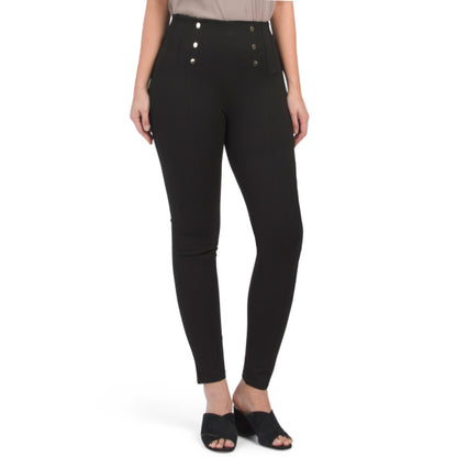 Zara High Rise Stretch Button Accent Center Seam Dress Pants