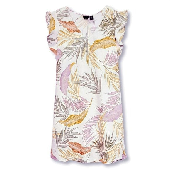 Tahari Plus Tropical Floral Print Linen Flutter Sleeve Shift Mini Dress