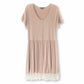 POL Lace Trim Ruffle Hem Button Closure T-shirt Mini Dress