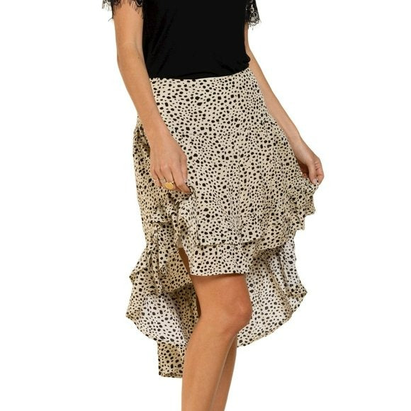 POL Asymmetrical Ruffle Hem Leopard Print Mini Skirt