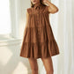 Mon Renn Florence Floral Embordered Tiered Flare Button Down Mini Dress