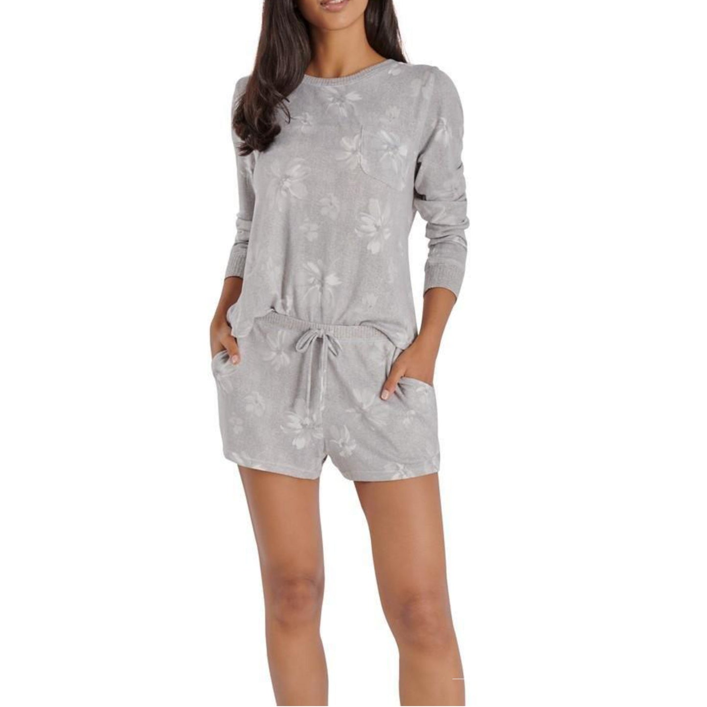 LAURA ASHLEY Women's Ultra Soft 2 Piece Distressed Floral Print Top And Shorts Pajama Set