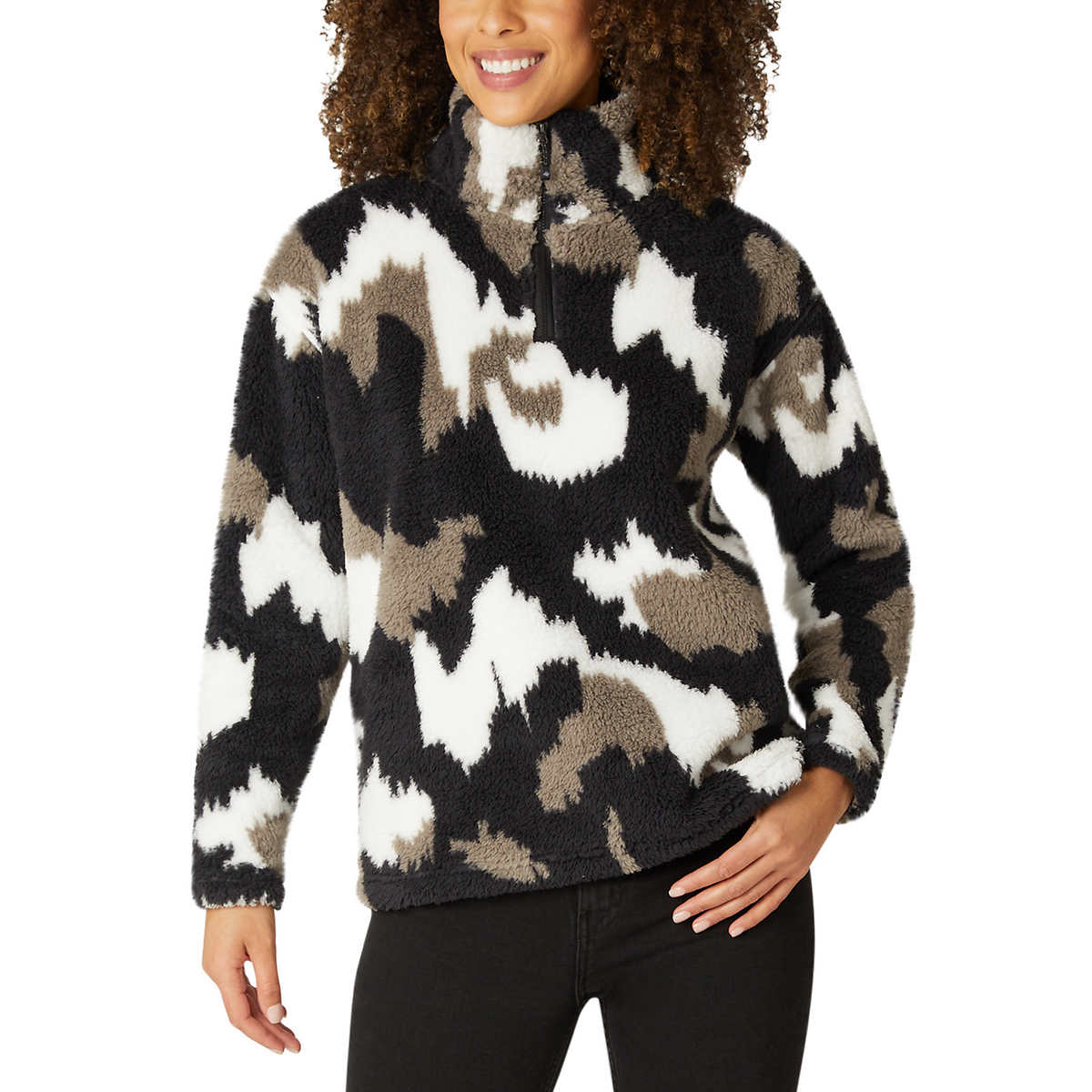 Eddie Bauer Women's Ultra Soft Plush Fleece Quarter Zip Sweatshirt Camo Print Pullover Top