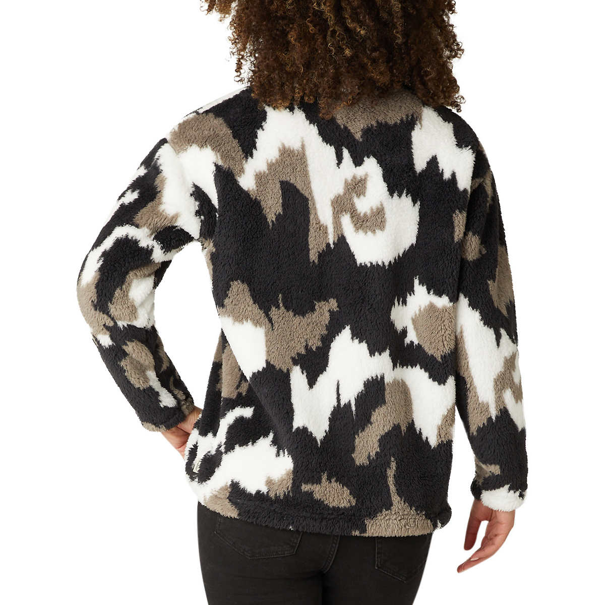Eddie Bauer Women's Ultra Soft Plush Fleece Quarter Zip Sweatshirt Camo Print Pullover Top