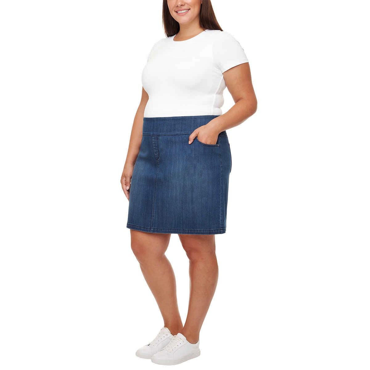 S.C. & CO Women's Built-in Shorts 5 Pockets Stretch Denim Skort