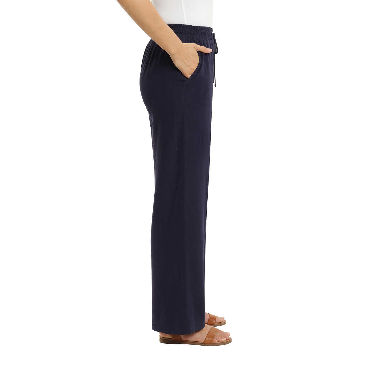 Briggs Women's Wide Leg Lightweight Linen Blend 2 Pockets Stripe Pants
