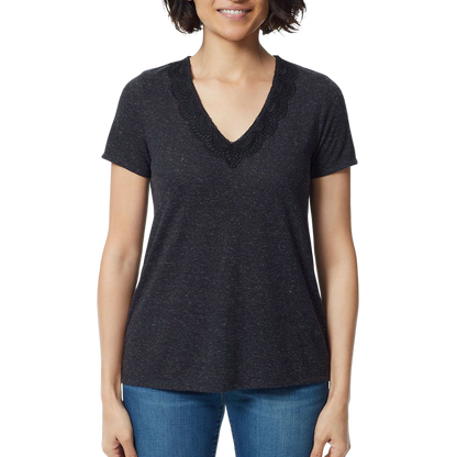 Ella Moss Women's Super Soft Lightweight V-Neck Lace T-Shirt Top