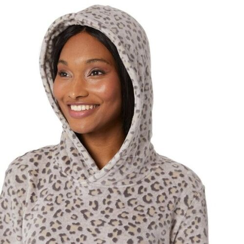32 Degrees Women's Leopard Print Cozy Soft Velour Hooded Lounger
